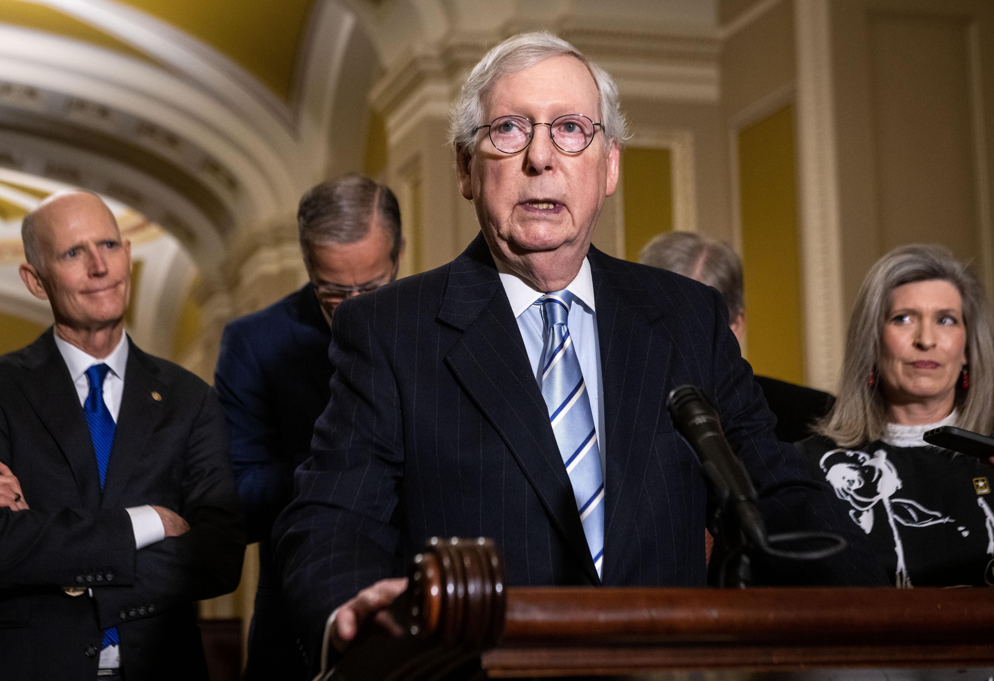 Senate Minority Leader Mitch McConnell holds a press conference