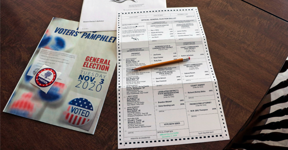 A mail-in absentee ballot for the 2020 general election ready to be filled out. (Photo: Photographer Don and Melinda Crawford/Education Images/Universal Images Group via Getty Images)