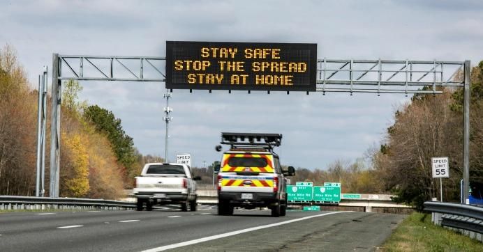 A coronavirus message is seen on I-64 East in Virginia's Henrico County.
