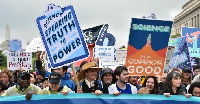 Fact supporters march during the 2017 March for Science in Washington, D.C.