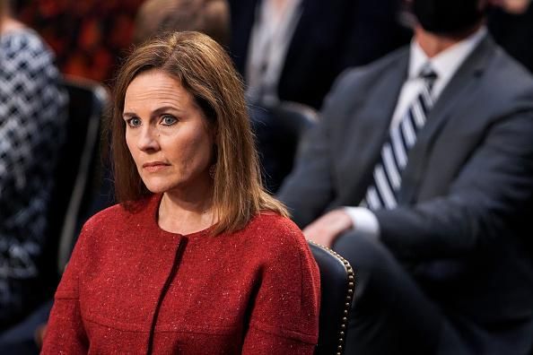 Supreme Court nominee Judge Amy Coney Barrett listens during the second day of her confirmation hearings on Capitol Hill on October 13, 2020 in Washington, D.C. (Photo: Greg Nash via Pool/Getty Images)