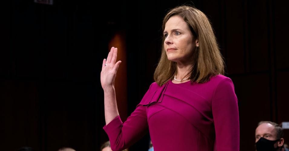 Judge Amy Coney Barrett is sworn in to begin her Supreme Court nomination hearing before the Senate Judiciary Committee on October 12, 2020. (Photo: Erin Schaff/Getty Images) 