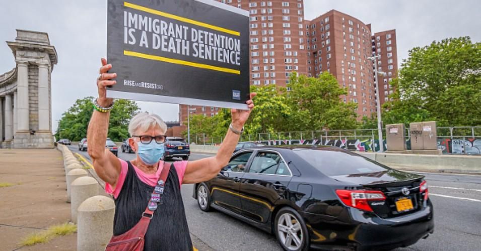 Human rights advocates in New York City protesting the incarceration of immigrants on July 30, 2020.