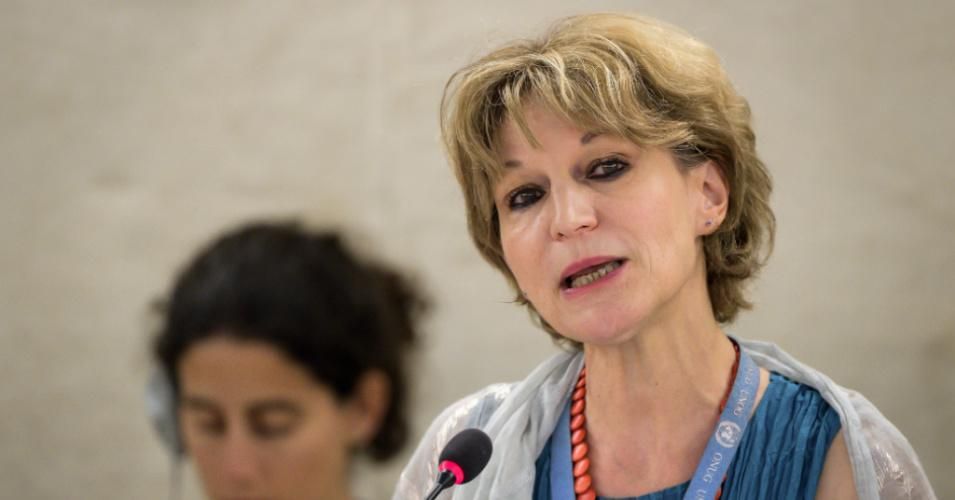 United Nations special rapporteur on extrajudicial killings Agnès Callamard delivers her report on the execution of journalist Jamal Khashoggi during the U.N. Human Rights Council in Geneva on June 26, 2019. (Photo: Fabrice Coffrini/AFP via Getty Images)