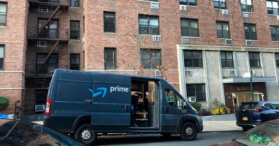 Amazon Prime delivery van parked outside apartment building, Forest Hills, Queens, NY. (Photo: Lindsey Nicholson Education Images/Universal Images Group via Getty Images)