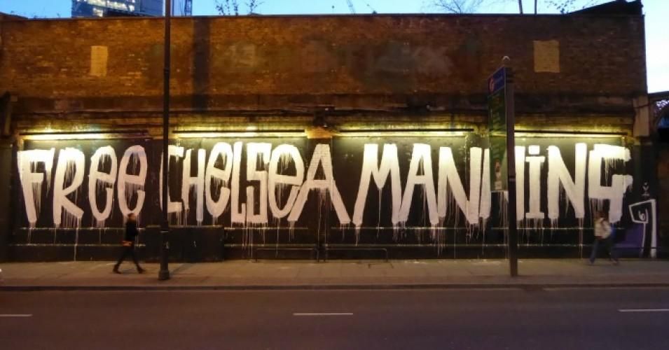 Grafitti reads: Free Chelsea Manning