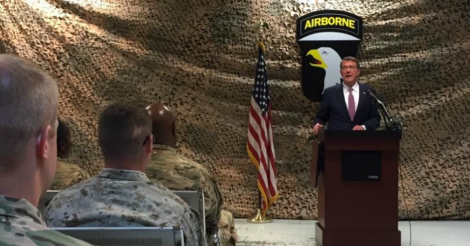 U.S. Secretary of Defense Ashton Carter addresses American forces in Baghdad, Iraq on Monday. (Photo: DoD)