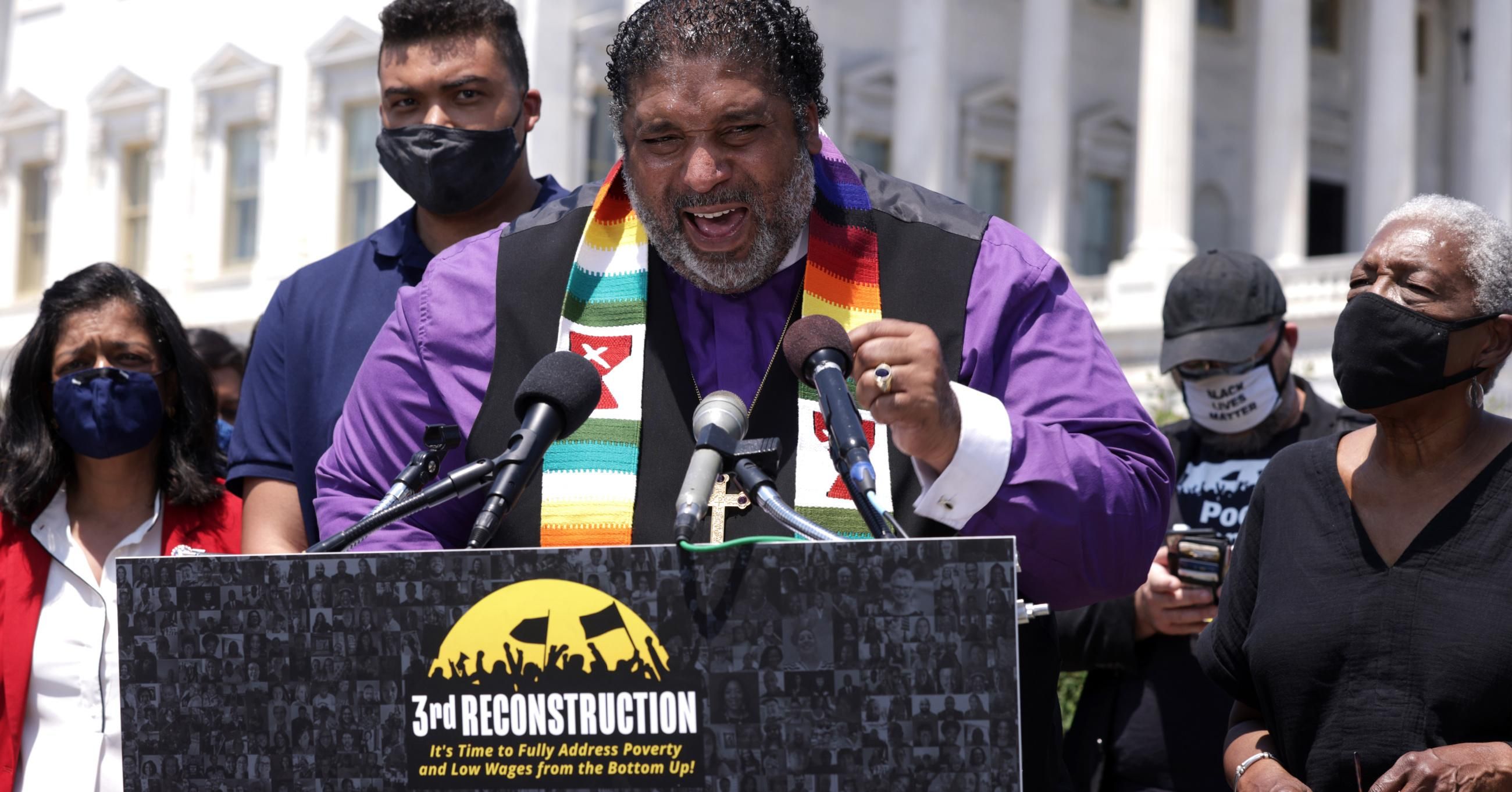 Rev. Dr. William Barber, co-chair of the Poor People’s Campaign, speaks about the Third Reconstruction resolution outside the U.S. Capitol May 20, 2021. (Photo: Alex Wong/Getty Images)