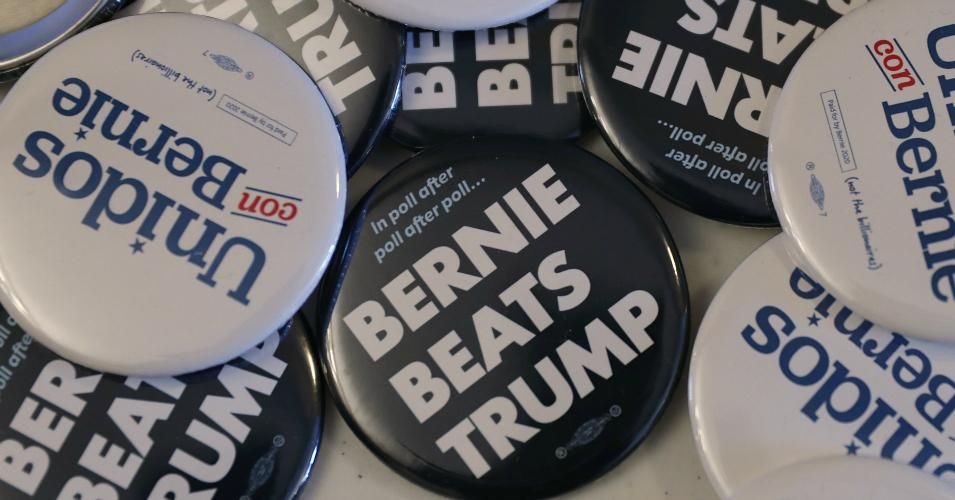 Campaign buttons for Democratic presidential candidate Sen. Bernie Sanders (D-VT) are seen during his event at NOAH's Event Venue on December 30, 2019 in West Des Moines, Iowa. The 2020 Iowa Democratic caucuses will take place on February 3, 2020, making it the first nominating contest for the Democratic Party in choosing their presidential candidate to face Donald Trump in the 2020 election. (Photo: Joe Raedle/Getty Images)