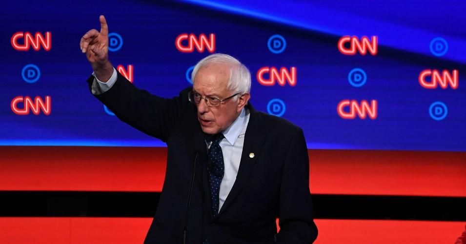 Sen. Bernie Sanders (I-Vt.) gestures during the first round of the second Democratic primary debate of the 2020 presidential campaign season hosted by CNN at the Fox Theatre in Detroit, Michigan on July 30, 2019.