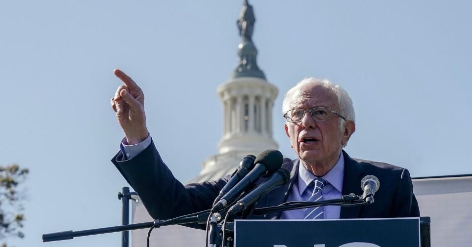 Sen. Bernie Sanders (I-Vt.) speaks at a protest at the U.S. Capitol on October 22, 2020 in Washington, D.C.