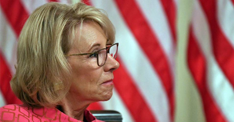 Secretary of Education Betsy DeVos attends an event in the State Room of the White House in Washington, D.C. on August 12, 2020.