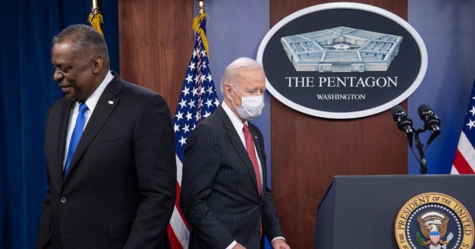 U.S. President Joe Biden arrives to speak alongside Secretary of Defense Lloyd Austin during a visit to the Pentagon in Washington, D.C. on February 10, 2021. (Photo: Saul Loeb/AFP via Getty Images)