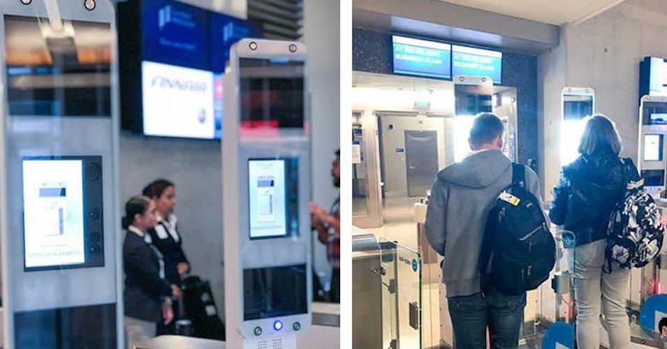 Passengers at LAX using biometric boarding. 