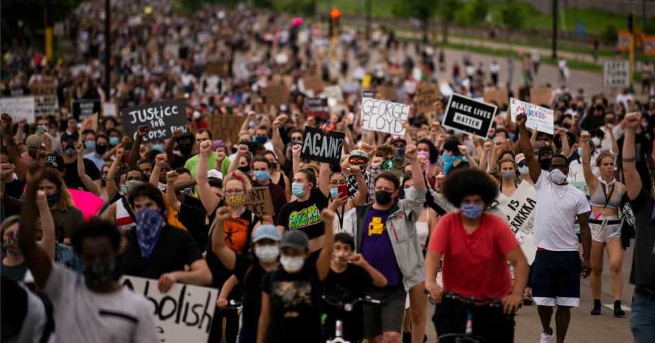Protesters march on Hiawatha Avenue while decrying the killing of George Floyd on May 26, 2020 in Minneapolis, Minnesota. Four Minneapolis police officers have been fired after a video taken by a bystander was posted on social media showing Floyd's neck being pinned to the ground by an officer as he repeatedly said, "I can’t breathe." (Photo: Stephen Maturen/Getty Images)