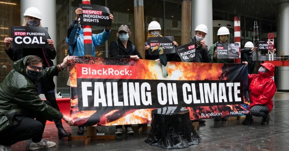 Protesters gathered outside a BlackRock office in London Friday. (Photo: London organizers)