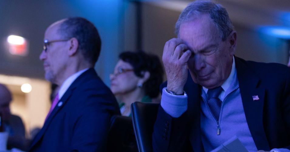 Presidental hopeful Former New York City Mayor Michael Bloomberg scratches his forehead as he waits to speak to attendees at the Blue NC Celebration, a dinner put on by the North Carolina Democratic Party at the Hilton in University City in Charlotte, North Carolina on February 29, 2020. - Former vice president Joe Biden won the South Carolina primary on Saturday, reviving his flagging campaign and positioning himself as the leading rival to frontrunner Bernie Sanders in the race for the Democratic presiden