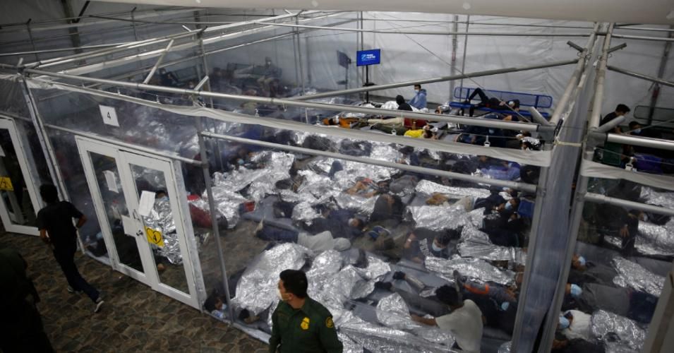 Migrant children rest inside a pod at the Customs and Border Patrol detention center in Donna, Texas on March 30, 2021. (Photo: Dario Lopez-Mills/Pool via Getty Images)
