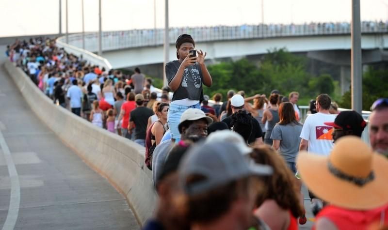 Thousands gathered on the Cooper River Bridge during a unity march Sunday June 21, 2015. (Photo: Grace Beahm/Post & Courier Staff)