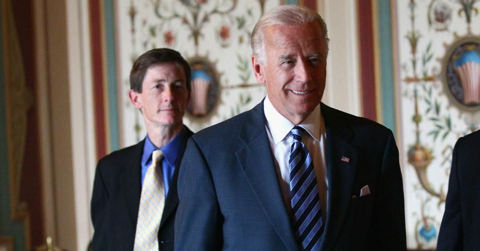 Joe Biden arrives for a meeting with a bicameral and bipartisan group of legislators with his Chief of Staff Bruce Reed on June 22, 2011 on Capitol Hill in Washington, D.C.