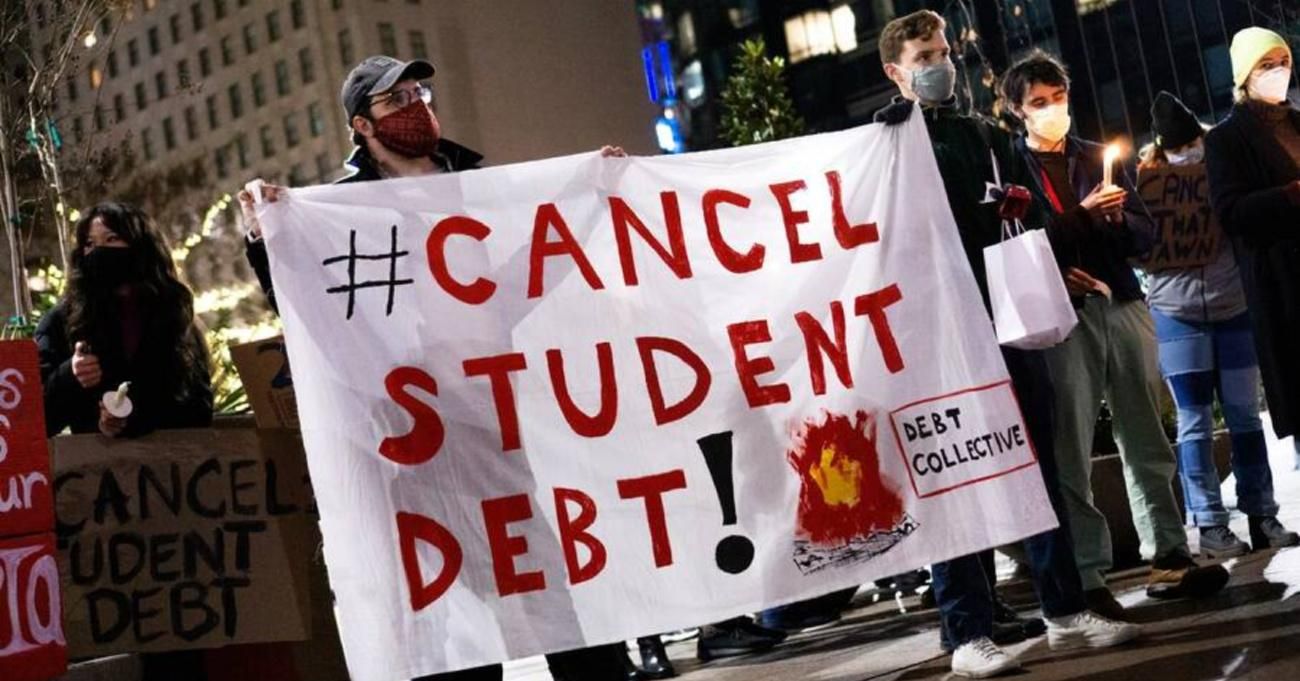 "Limiting cancellation to only those borrowers who hold certain types of loans and degrees would deny relief to many struggling borrowers," as would "arbitrary cancellation cutoffs based on income," a coalition of civil rights groups explained on April 19, 2021. (Photo: Debt Collective via Facebook)