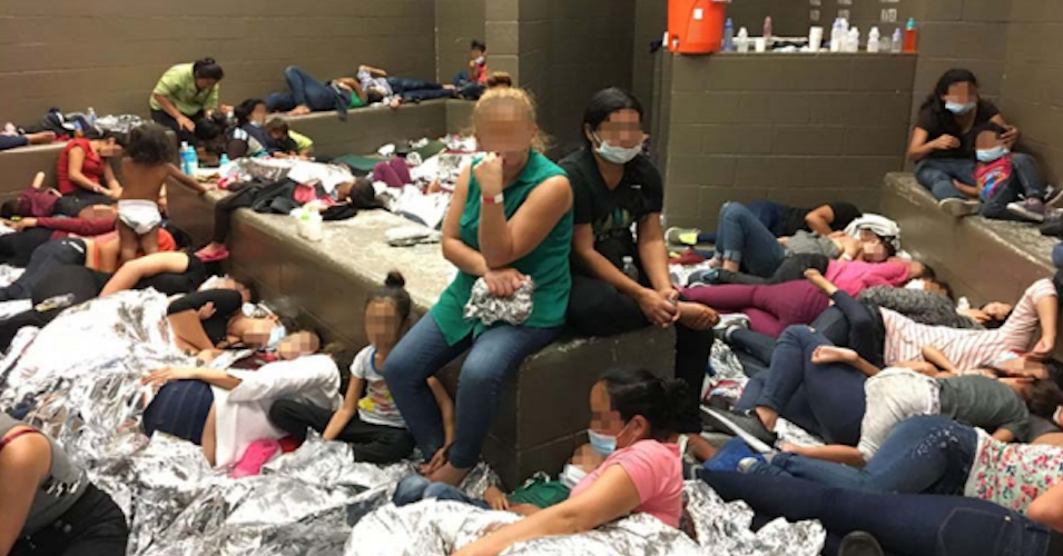 Overcrowding of families observed by OIG on June 11, 2019, at the Border Patrol's station in Weslaco, Texas.