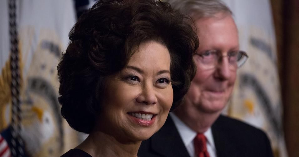 Transportation Secretary Elaine Chao with her husband Senator Mitch McConnell, at the White House in January 2017. 