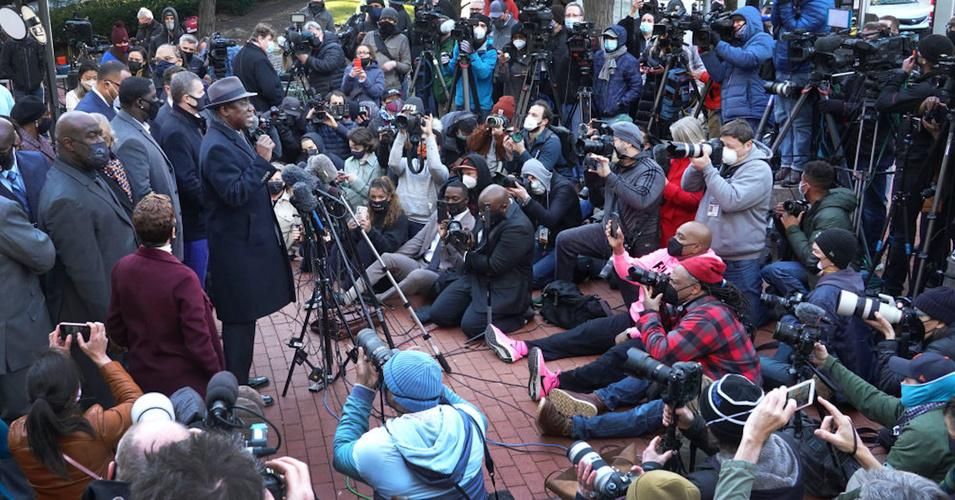 Civil rights attorney Ben Crump speaks to the press outside of the Hennepin County Government Center before the start of the trial of former Minneapolis police officer Derek Chauvin on March 29, 2021 in Minneapolis, Minnesota. (Photo: Scott Olson/Getty Images)
