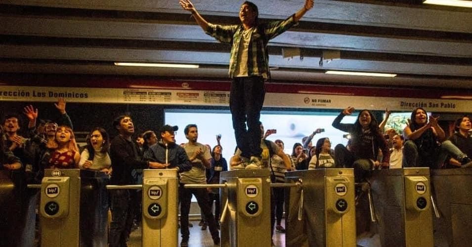 High school protesters in Chile demonstrate at subways against a fare hike. The movement has exploded in recent days. 