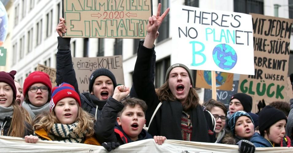 Striking high school students march to protest for more effective government climate change policy on January 25, 2019 in Berlin, Germany. 