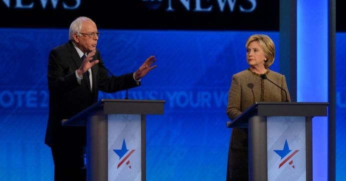 Bernie Sanders and Hillary Clinton debate during the Democratic primary.
