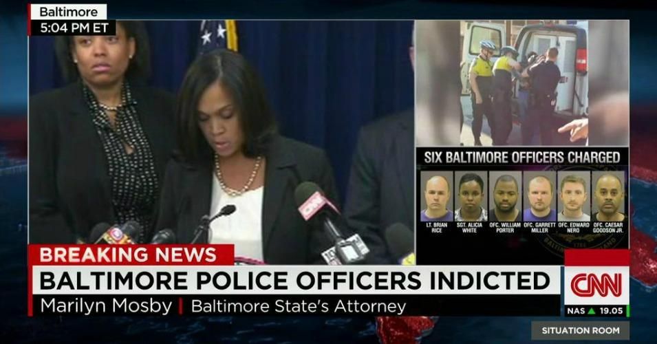Baltimore state's attorney Marilyn Mosby announces indictment Thursday. (Photo: CNN)