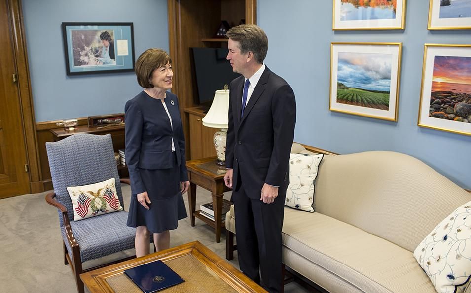 Supreme Court Nominee Brett Kavanaugh meets with Sen. Susan Collins (R-ME) in her office on Capitol Hill on August 21, 2018 in Washington, DC.