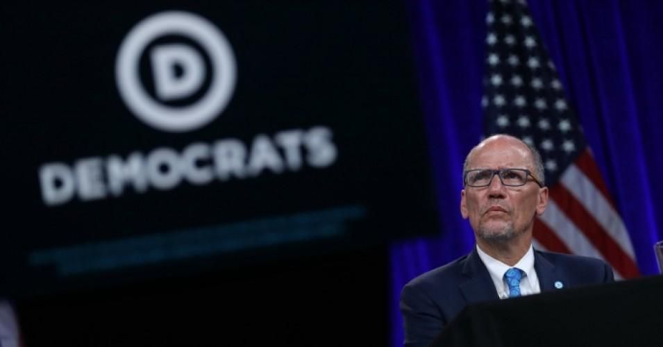 Democratic National Committee chairman Tom Perez looks on during the Democratic Presidential Committee summer meeting on August 23, 2019 in San Francisco
