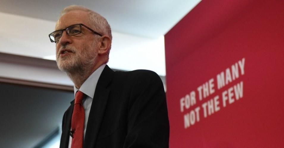 Then-Labour Party leader Jeremy Corbyn gives a speech on digitial infrastructure policy at an election campaign event in Lancaster, northwest England on November 15, 2019. 