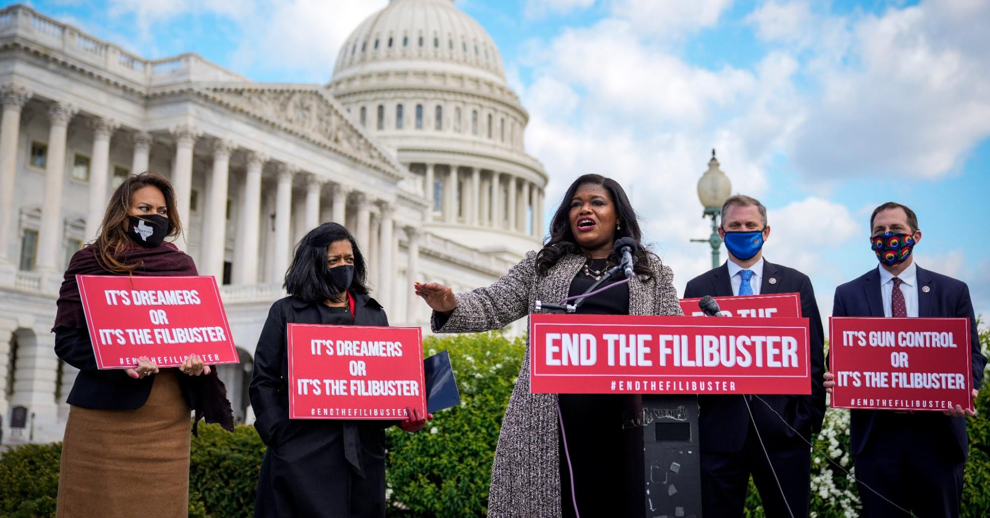 Rep. Cori Bush (D-Mo.) speaks during a news conference outside the U.S. Capitol to advocate for ending the Senate filibuster on April 22, 2021 in Washington, D.C.