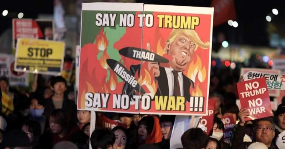 South Korean protesters took part in an anti-Trump rally in front of the U.S. embassy on November 7, 2017 in Seoul, South Korea. Trump visited in South Korea for two days during his Asian tour. (Photo: Woohae Cho/Getty Images)
