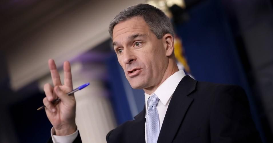Acting Director of U.S. Citizenship and Immigration Services Ken Cuccinelli speaks about immigration policy at the White House during a briefing August 12, 2019 in Washington, D.C.
