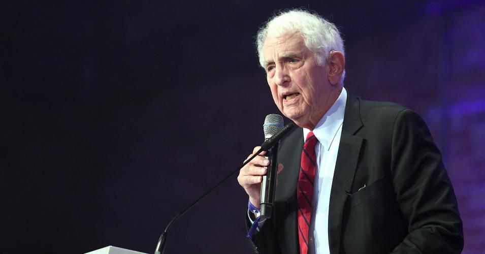 Daniel Ellsberg speaks at the "Cinema for Peace Gala" in the Westhafen Event and Convention Center on February 11, 2019.