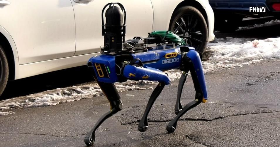 NYPD's "DigiDog" robotic K-9 unit, manufactured by Boston Dynamics, can climb stairs and run at a speed of three-and-a-half miles per hour. (Photo: FNTV/YouTube screen grab)