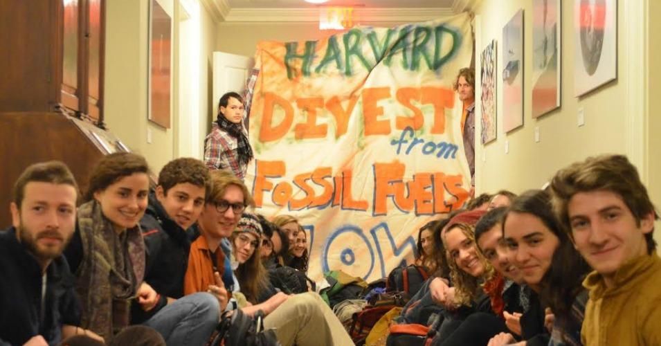 Over 30 students launched a sit-in protest at Harvard demanding divestment from the fossil fuel industry, Thursday, February 12. (Photo courtesy of Divest Harvard)