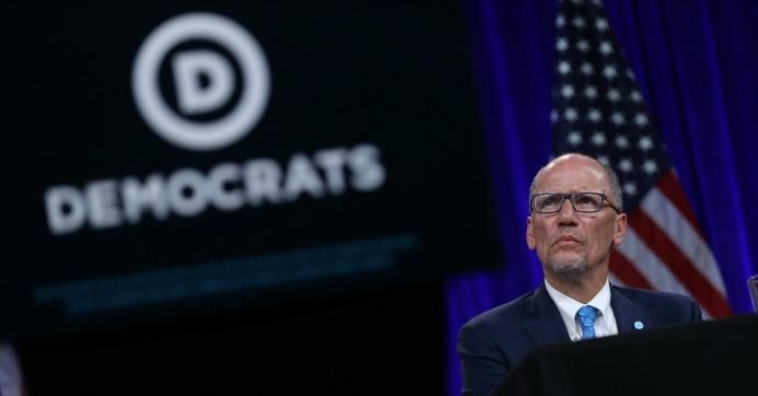 Democratic National Committee chairman Tom Perez looks on during the Democratic Presidential Committee (DNC) summer meeting on August 23, 2019 in San Francisco. 