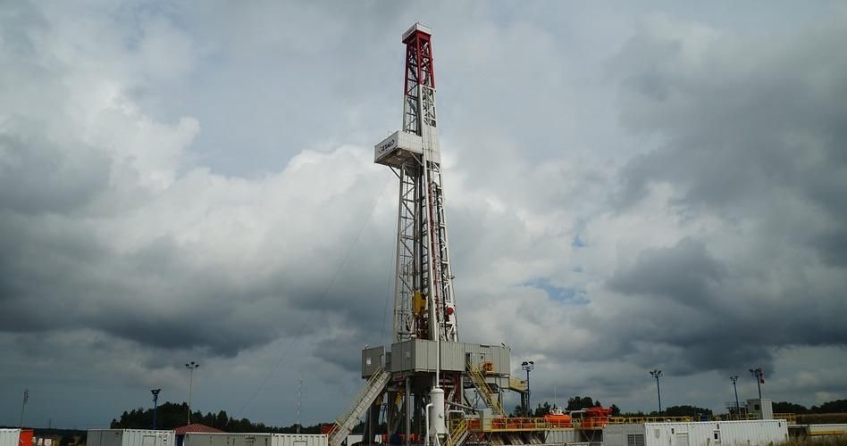 A natural gas drilling rig. 