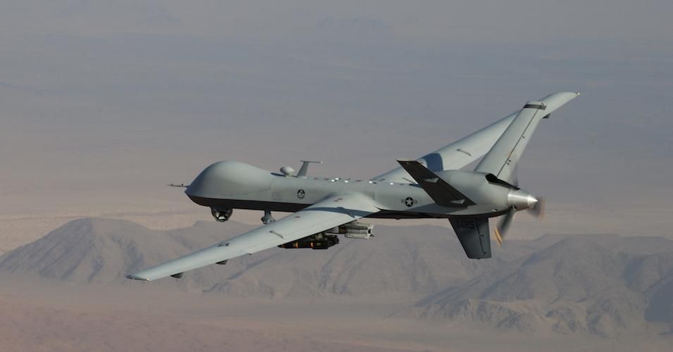 An MQ-9 Reaper drone flies a combat mission over southern Afghanistan.