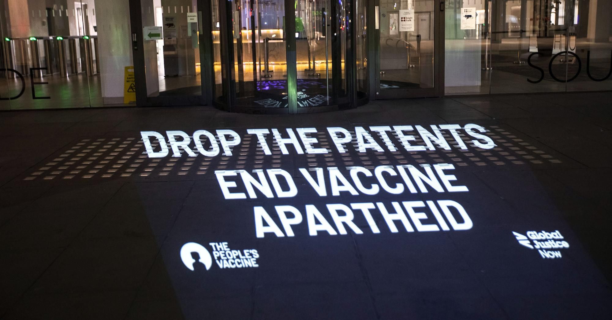 Global Justice Now and The People’s Vaccine projection campaigning for global vaccine equality in London on March 8, 2021. 