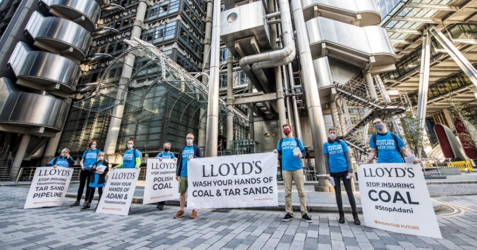 Climate campaigners gathered outside the global headquarters of Lloyd's of London on September 1, 2020. (Photo: Insure Our Future Global/Twitter)