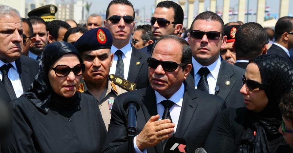 Egyptian President Abdel Fatah al-Sisi at the funeral of Hisham Barakat in Cairo on Tuesday. (Photo: Egyptian Presidency/EPA)
