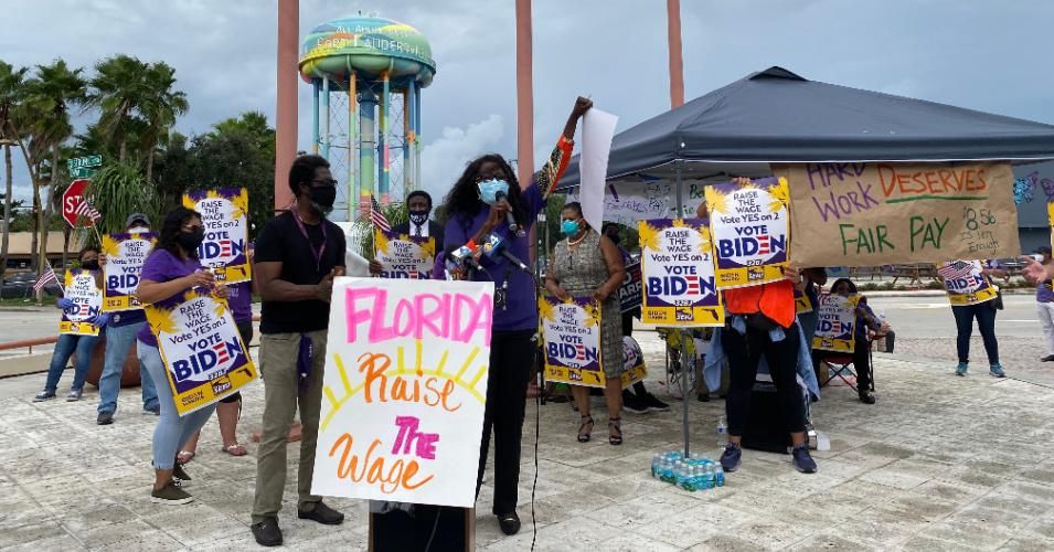 Across Florida, members of 32BJ SEIU "knocked on nearly 44,000 doors, held rallies, made calls, sent texts, and spoke to voters" about an amendment to raise the state's minimum wage to $15 an hour, according to the union. (Photo: 32BJ SEIU Florida/Twitter)