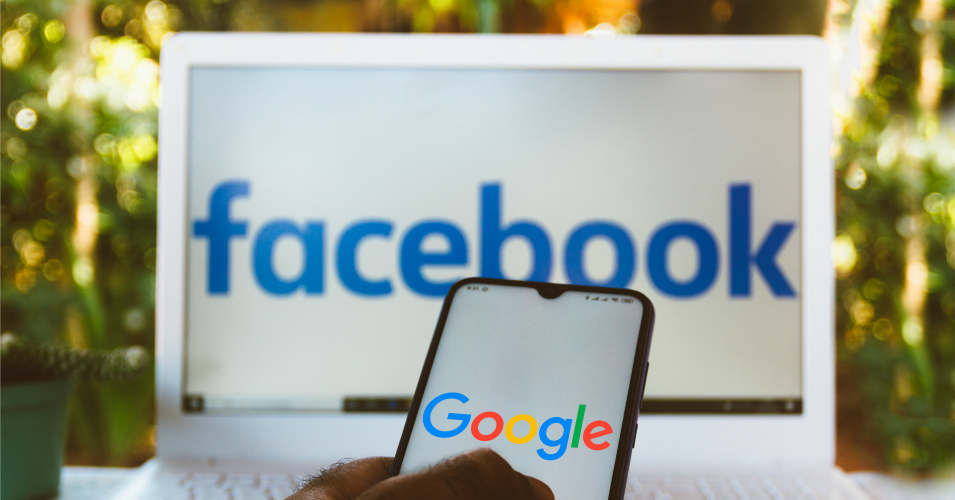 Screens showing Facebook and Google logos