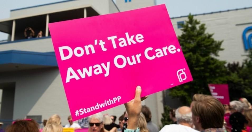 Pro-choice supporters and staff of Planned Parenthood hold a rally outside the Planned Parenthood Reproductive Health Services Center in St. Louis, Missouri, May 31, 2019.